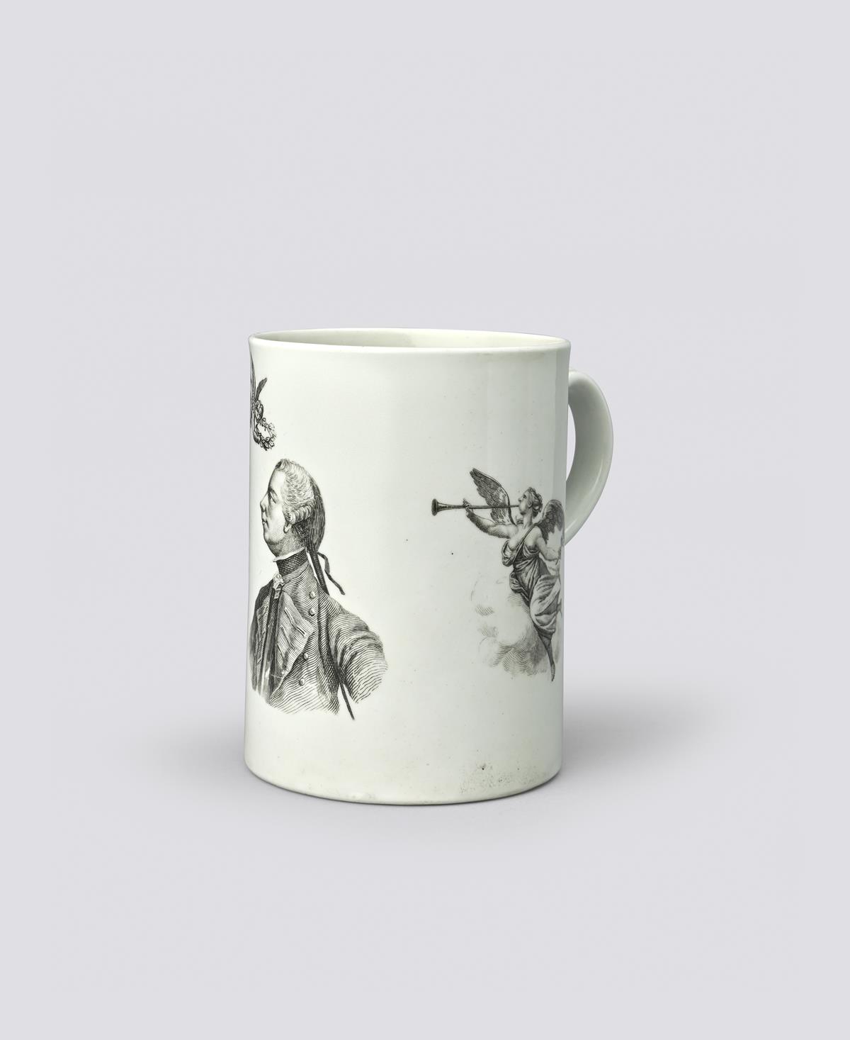 GENERAL JAMES WOLFE A rare Worcester cylindrical mug, c.1760, printed in black with a half-length