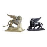 TWO BRONZE MODELS OF THE SAINT MARK'S LION ITALIAN, MID-19TH CENTURY AND LATER one patinated, the