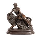 A BRONZED GROUP OF UNA AND THE LION the classical maiden holding an apple 23.9cm high, 22.8cm wide