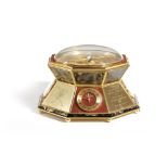 A FRENCH GILT BRASS AND RED MARBLE ASTROLABE BY HOUR LAVIGNE PARIS, C.1985 of octagonal shape, the