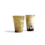 TWO SMALL FOLK ART HORN BEAKERS 19TH CENTURY each with a hatched band and primitively engraved