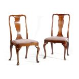 A PAIR OF GEORGE I FRUITWOOD SIDE CHAIRS C.1720 probably cherry, each with a vase shaped splat above