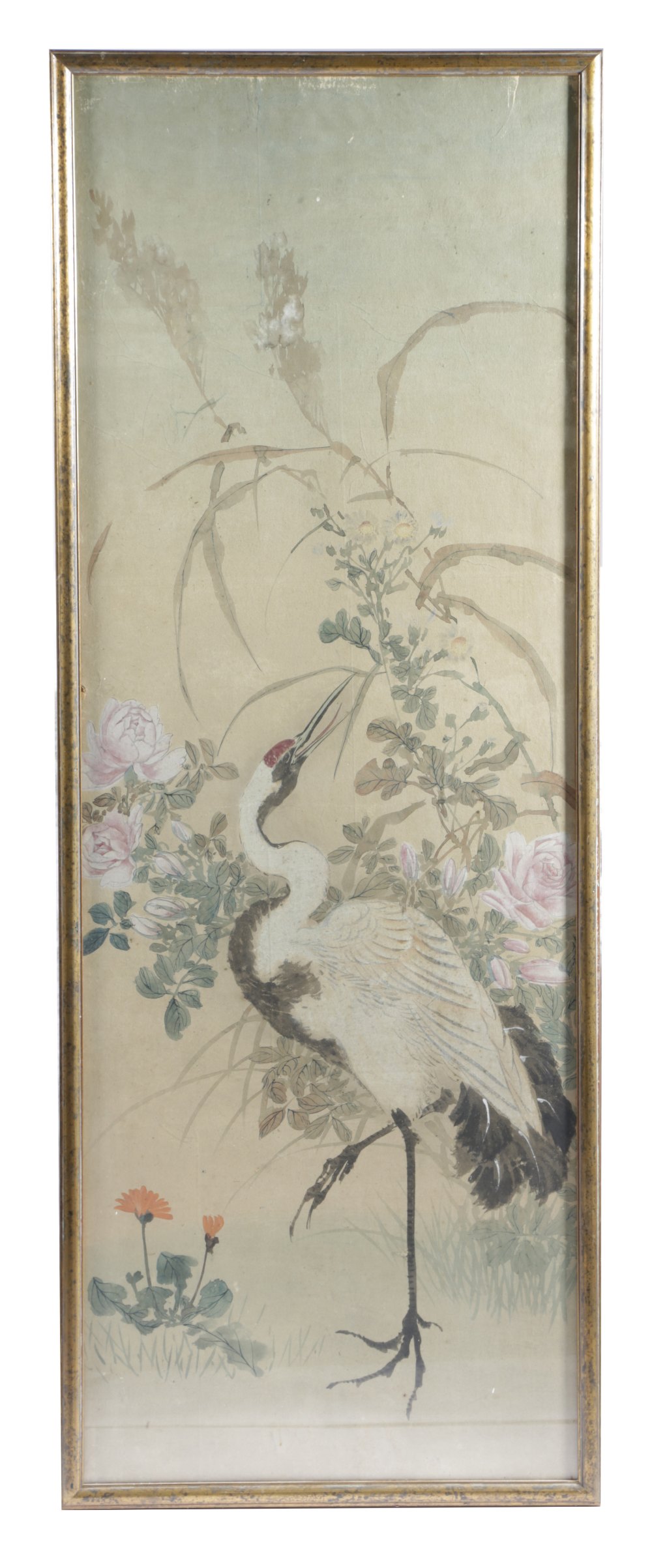 A SET OF FOUR CHINESE WATERCOLOUR PANELS LATE 19TH / EARLY 20TH CENTURY depicting cranes and other