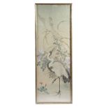 A SET OF FOUR CHINESE WATERCOLOUR PANELS LATE 19TH / EARLY 20TH CENTURY depicting cranes and other