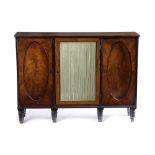 A GEORGE III MAHOGANY SIDE CABINET C.1800 with reeded decoration, with a pair of oval panelled