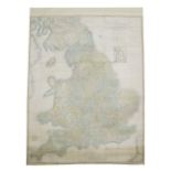 A LARGE SCROLL MAP OF ENGLAND AND WALES BY JOHN CARY hand-coloured engraving, composed of seventy-
