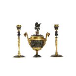 A NAPOLEON III GILT AND PATINATED BRONZE KRATER STYLE VASE BY VICTOR PAILLARD FOUNDRY, THIRD QUARTER