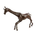 A STAINED WOOD ARTIST'S GIRAFFE LAY MODEL FIRST HALF 20TH CENTURY with articulated head, neck and