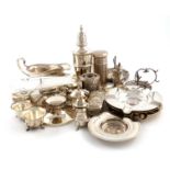 A mixed lot of silver items, various dates and makers, comprising: four ring trees, an engine-turned