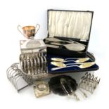 A mixed lot, comprising silver items: a cased set of six Old English pattern dessert spoons,