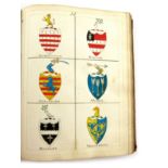 A Heraldry book, signed Joseph Clements and J. Golding 1795, with hand painted crests and armorial
