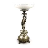 A Victorian electroplated epergne, the central column modelled as a maiden holding a palm tree, with