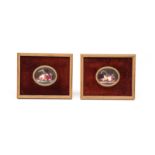 A pair of small oval English enamel plaques c.1760, finely painted with arrangements of fruit and