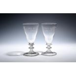 A pair of commemorative glass goblets dated 1805, the funnel bowls engraved 'Admiral Lord Nelson