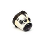 A small enamel bonbonnière c.1770-80, modelled as the head of a pug dog, the hinged cover painted