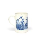 A Worcester blue and white mug c.1770, the tall cylindrical body printed with La Pêche and La