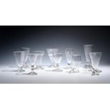 Nine jelly, dwarf ale or water glasses 2nd half 18th century, two with wrythen moulding, one with