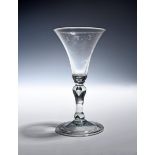 A balustroid wine glass c.1720-30, the bell bowl with diamond point engraved initials 'J L P',