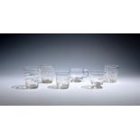 Three small glass tumblers c.1760-80, one of Lynn type with horizontal moulding, two others with