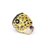 A large English enamel bonbonnière c.1780, modelled as the head of a leopard, decorated with black