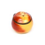 A large South Staffordshire enamel bonbonnière c.1770, modelled as an apple with russet and yellow