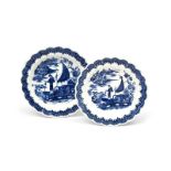 Two Caughley blue and white plates c.1770-80, printed with the Fisherman and Cormorant pattern