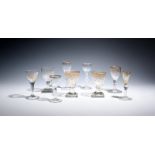 Nine small wine and liqueur gilded glasses late 18th/early 19th century, including a pair of wines