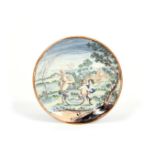 A Castelli maiolica plate mid 18th century, painted in a muted palette with fauns and putti