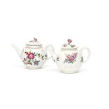 Two Worcester teapots and covers c.1770-80, well painted with colourful flower sprays, one with a