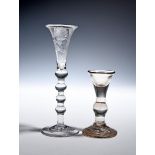 A Dutch gin glass of Jacobite interest c.1750, the slender bowl engraved with a rose and bud