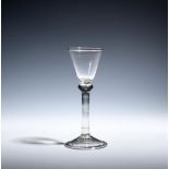 A wine glass mid 18th century, the round funnel bowl lightly engraved 'EP Sept. 27th 1760', raised