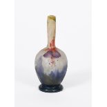 An Art Nouveau miniature Daum Nancy enamelled glass solifleur vase, ovoid body on applied foot