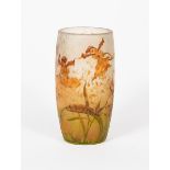 An Art Nouveau Daum Nancy enamelled glass vase, swollen cylindrical form, enamelled with orchid