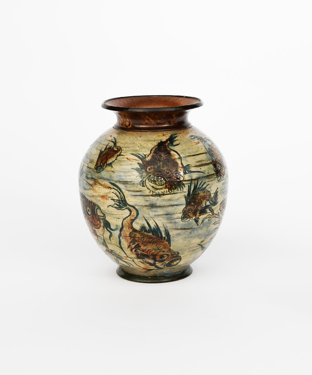 A Martin Brothers stoneware Aquatic vase by Edwin and Walter Martin, dated 1891, ovoid with - Image 2 of 2