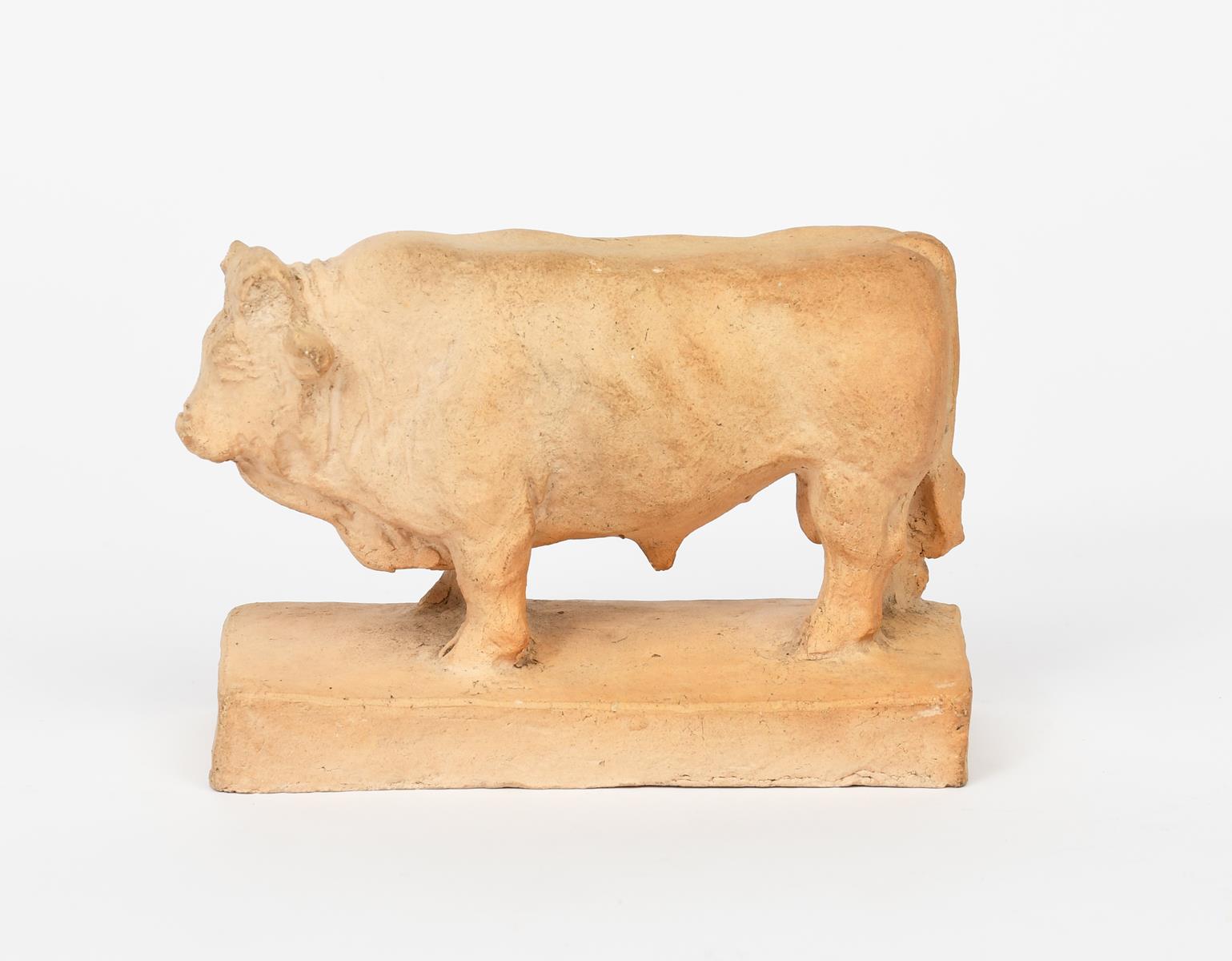‡Reginald Fairfax Wells (1877-1951) Bull a Soon Pottery sculpture, signed Soon, chipped horns,