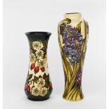 'Lilac' a Moorcroft Pottery vase, slender baluster form painted in colours on a pale yellow