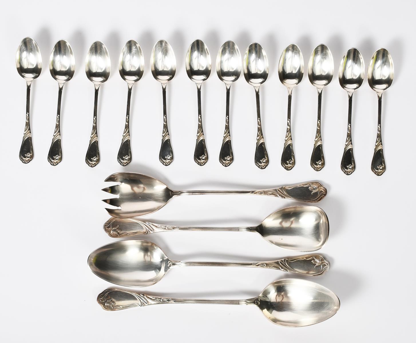 An Art Nouveau silver-plated twelve setting cutlery service, cast in low relief with whiplash - Image 2 of 3