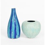 ‡Peter Beard (born 1951) a stoneware vase with inlaid blue veins, ovoid form, and another