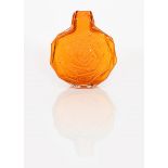 A Whitefriars Tangerine glass Banjo vase designed by Geoffrey Baxter, moulded textured finish,