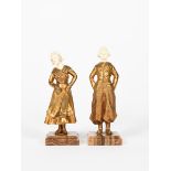 λ Solange Bertrand (1913-2011) Dutch boy and Dutch Girl gilt bronze and ivory signed Bertrand to