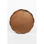 A WAS Benson copper Water-Lily tray, large circular tray with stamped veins, stamped mark 58cm.