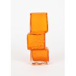 A Whitefriars Tangerine glass small Drunken Bricklayer vase designed by Geoffrey Baxter, textured