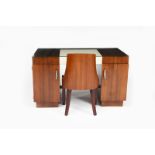 λ An Art Deco rosewood pedestal desk and chair in the manner of Dominique, each pedestal with single
