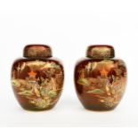 'Mikado' a Pair of Carlton Ware Rouge Royale ginger jar and covers, printed and painted in colours