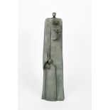‡Peter Hayes (born 1946) Standing Family tall stoneware sculpture glazed verdi gris, 72cm. high