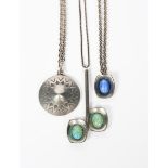 A Jorgen Jensen pewter necklace, model no,2200, two shaped rectangular panels with turquoise