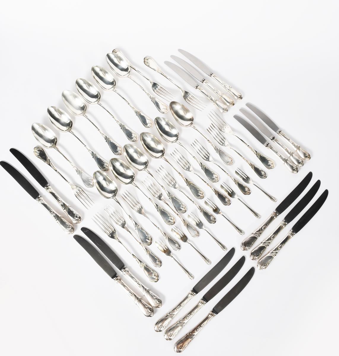 An Art Nouveau silver-plated twelve setting cutlery service, cast in low relief with whiplash - Image 3 of 3