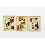 A Guido Gambone Pottery dish, rectangular form, painted with an abstract figure design in red,