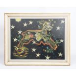 Jean Lurcat (1892-1966) La Bouc et la Nuit, (Aries) a printed textile panel of a goat (Aries),