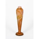 An Art Nouveau Galle cameo glass vase designed by Emile Galle, slender, shouldered pink glass body